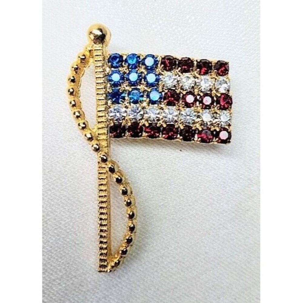 Rafaelian Signed AMERICAN FLAG Brooch Pin Gold Tone 1.75" x 1.25 inch Vintage